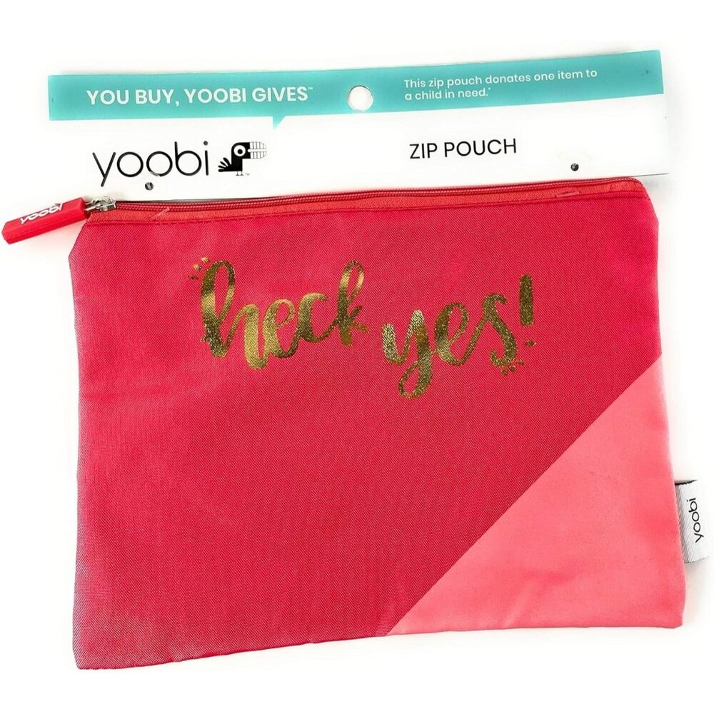 Yoobi HECK YES Berry Red & Coral Pink Zippered Storage Craft Pencil Pen Pouch
